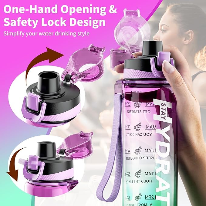 Water Bottle, 32 oz Motivational Water Bottles with Time Marker-Tritan & BPA Free, Sports Water Bottle with Time to Drink & Strap, Wide Mouth, Leakproof -Gift for Christmas Gym Fitness & Outdoor-Ruum Studio Home