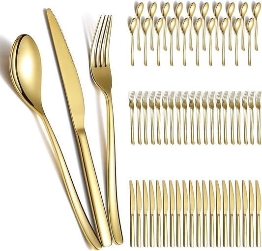 Berglander Gold Wedding Silverware Set 60pcs Service for 20, Titanium Plating Stainless Steel Flatware Set, Gold Spoons Forks Knives Set for Home, Wedding, Restaurant, Dishwasher Safe-Ruum Studio Home
