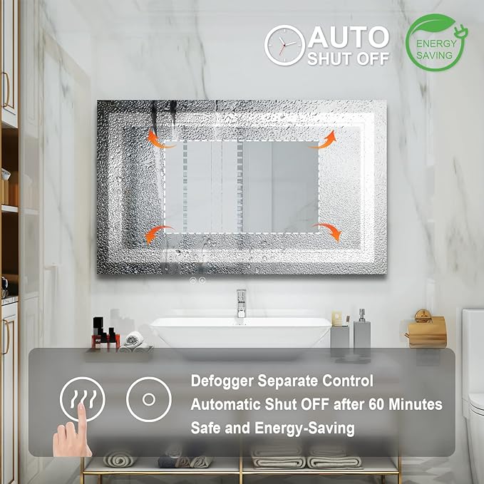 WELLFOR LED Bathroom Vanity Mirror 40 x 24 Inch, Lighted Anti-Fog Dimmable Mirror, IP44 Waterproof Wall Mounted Makeup Mirror, Packed with US Standard Plug and Touch Switch, (Horizontal/Vertical)-Ruum Studio Home
