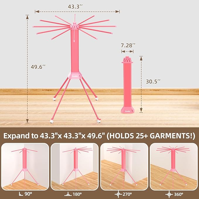 Clothes Drying Rack Foldable & Collapsible Drying Racks with 4-Leg Octopus Design, Large Capacity Space Saving Indoor Drying Rack for Bedroom,Balcony,Laundry for Indoor/Outdoor Use（Pink）-Ruum Studio Home