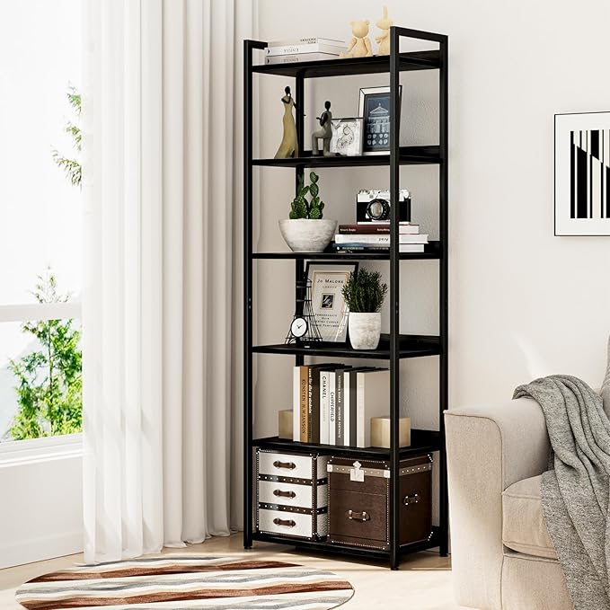 NUMENN Bookshelf, 6 Tier Bookshelves, Home Office Bookcase Shelf Storage Organizer, Free Standing Storage Shelving Unit for Bedroom, Living Room and Home Office, Black-Ruum Studio Home