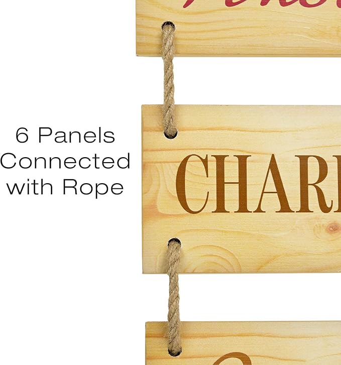 EXCELLO GLOBAL PRODUCTS Large Hanging Wall Sign: Rustic Wooden Decor (Shiraz, Cabernet, Merlot, Pinot Noir, Chardonnay, Pinot Grigio) Hanging Wood Wall Decoration (11.75" x 32")-Ruum Studio Home