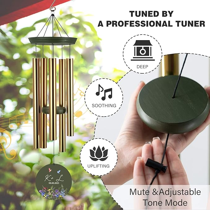 2025 Wedding Wind Chimes for Couple, Deep Tone Personalized Wind Chime, Wedding Gifts for Couples, Customized Windchime for Husband/Wife-Ruum Studio Home