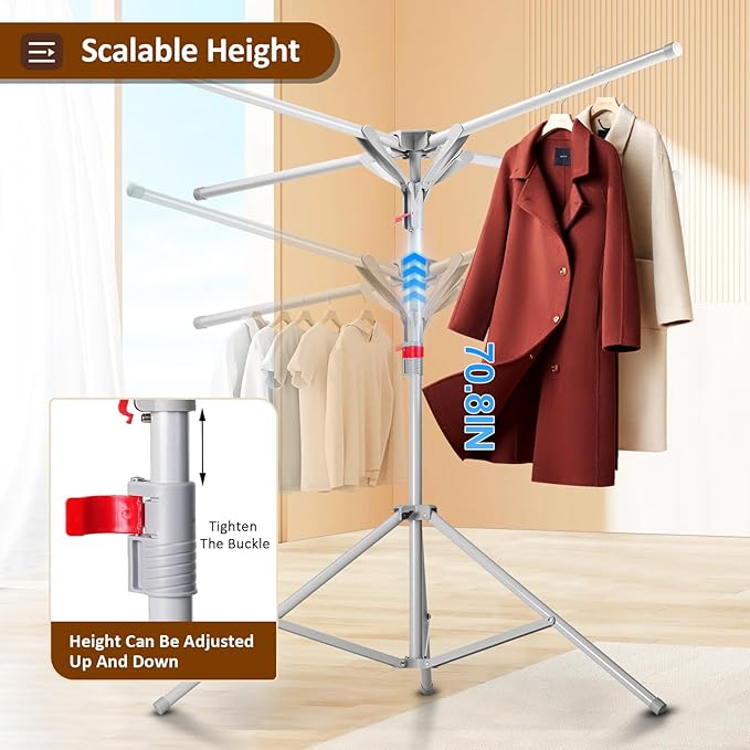 Tripod Drying Rack Height Adjustable, 2025 Upgraded Foldable Portable Standing Drying Rack,Carbon Steel Material Drying Rod, Easy to Install,Use for Indoor and Outdoor Clothes, Towel Drying-Ruum Studio Home