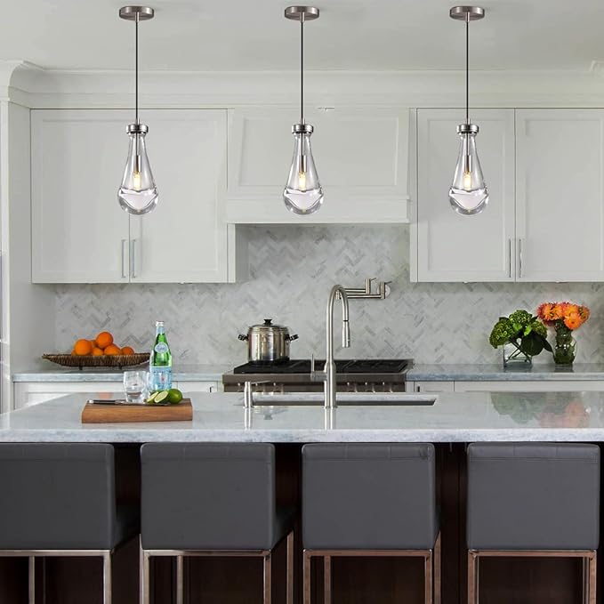 Modern Raindrop Pendant Lights, Kitchen Island Pendant Lights, Nickel Colored Brass Base Dining Room Light Fixture, and Interior Chandelier in The Living Room Hallway, Including The Bulb-Ruum Studio Home