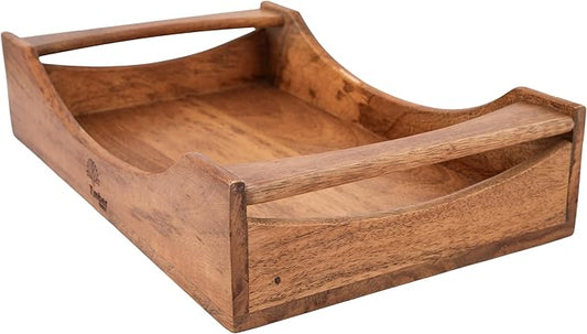 Wooden Serving Tray with Handles – Large 16"x10"x3.5" Mango Wood Decorative Rectangular Platter for Breakfast, Lunch, Dinner, Coffee & Tea – Ideal for Table, Lap, Couch, BBQ & Party Use-Ruum Studio Home