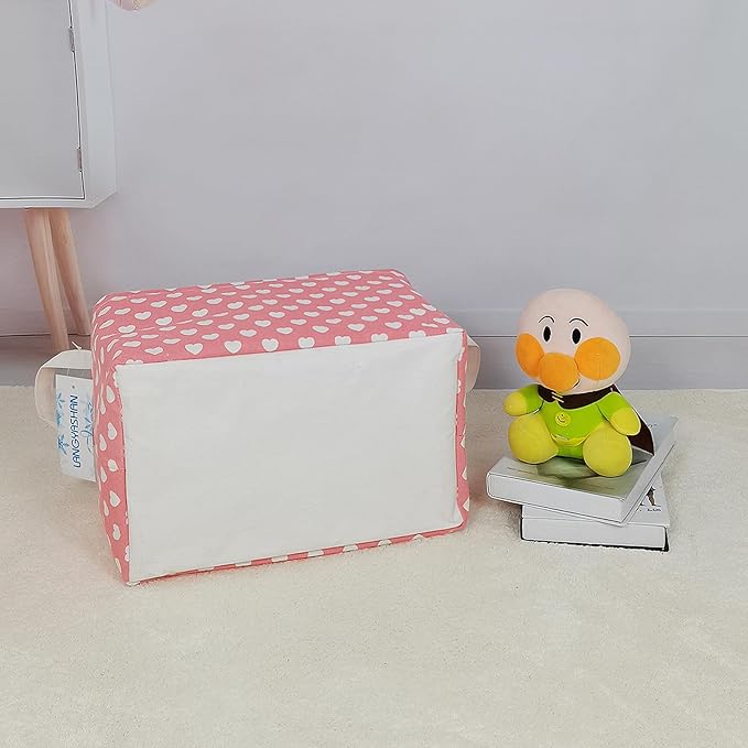 LANGYASHAN Rectangular Storage Bin Collapse Canvas Fabric Cartoon Storage Basket with Handles for Organizing Home Kitchen Boys and Girls Toys Office Closet Shelf Baskets (Rec pink heart)-Ruum Studio Home