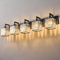 Modern Crystal Bathroom Vanity Light - 5-Lights Black Modern Crystal Wall Lamp for Bathroom Vanity Lighting-Ruum Studio Home