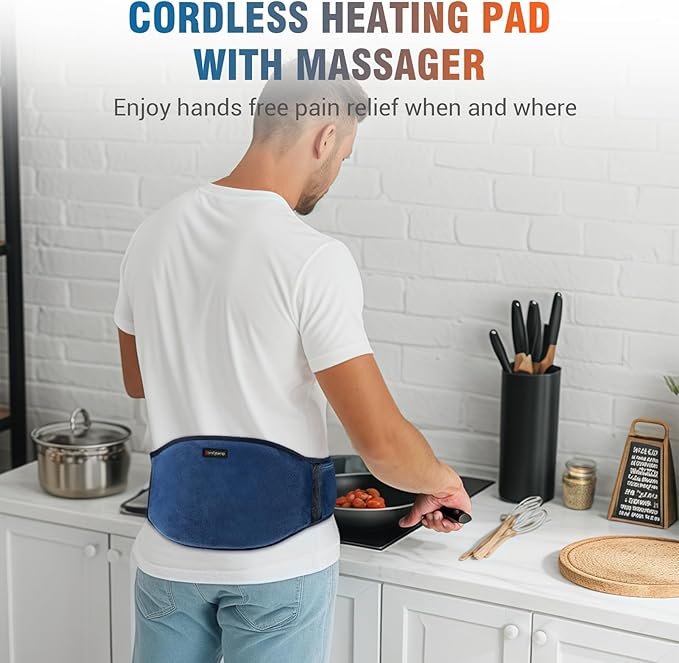 Comfytemp Cordless Portable Heating Pad with Massager for Back Pain Relief for Cramps and Menstrual,Lower Back Massager with 3 Heat, Auto-Off, Heated Waist for Abdominal Gift for Mom-Ruum Studio Home