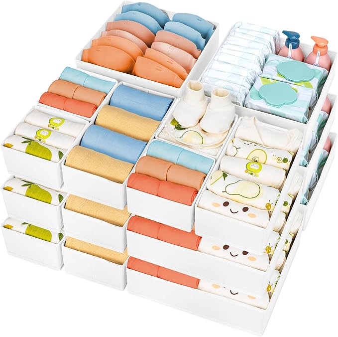 DIMJ Drawer Organizer Clothes 18 Pack - Foldable Baby Organizers and Storage & Dresser Organizer for Bedroom, Closet - Nursery Organization Dresser Dividers for underwear, Sock,Bra, Belt, Tie, White-Ruum Studio Home