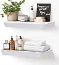 16"x6.8"x1.6" Slanted Floating Wall Shelves 2-Pack - Rustic White Finish, Heavy-Duty Solid Wood Design with Hidden Brackets - Perfect for Living Room, Kitchen, Bathroom, or Office-Ruum Studio Home