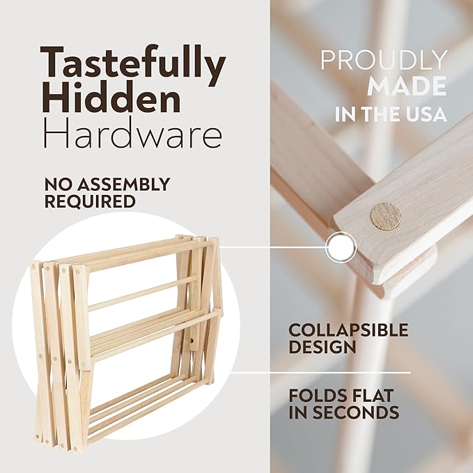Pennsylvania Woodworks Clothes Drying Rack: Solid Maple Hardwood Laundry Rack for Bedding, Blankets, Towels & More, Heavy Duty, Folding Drying Rack Made in USA, No Assembly Needed, Extra Large-Ruum Studio Home