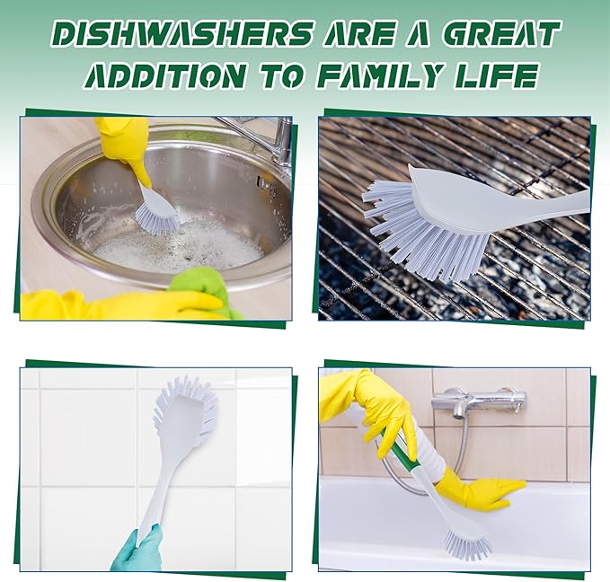 Hsei 20 Pcs Green Kitchen Scrub Dish Brush Bulk with 11 Inch Anti Slip Handle Cleaning Dish Scrubber with Stiff Bristles Washing Scrub Brushes for Housekeeping for Pots and Pans, Kitchen Sink-Ruum Studio Home