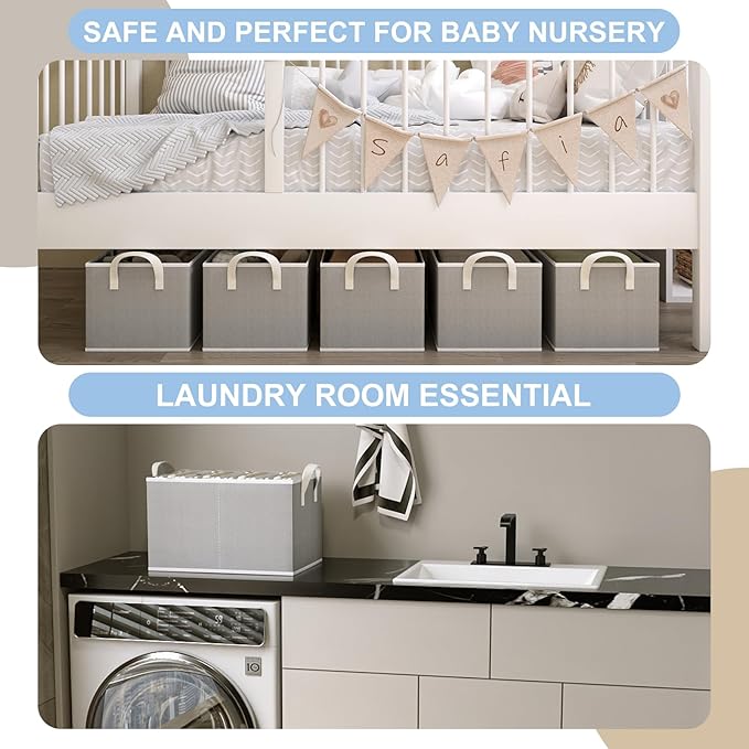 Closet Storage Bins, Fabric Closet Organizers and Storage Basket for Shelves, Collapsible Shelf Baskets for Organizing Shelves, Bedroom Clothes Basket, Gray, 3 Pack-Ruum Studio Home