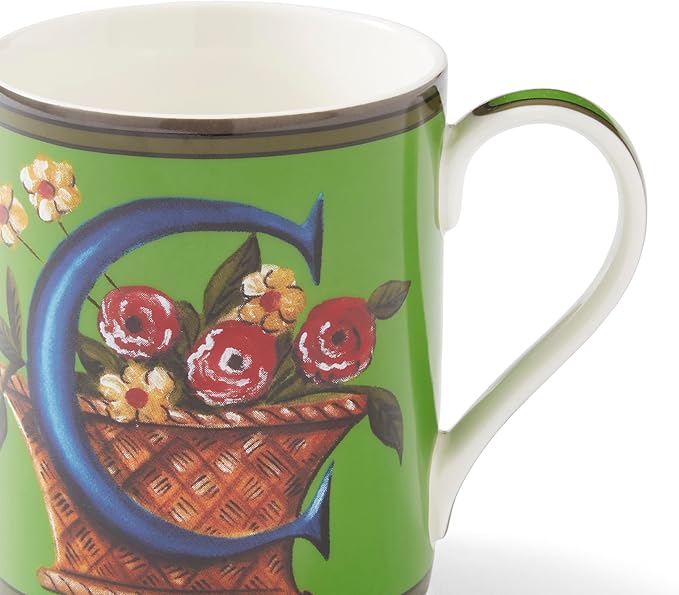 Spode Kit Kemp 12oz Mug, C Initial - Fine China Coffee Cup with Floral Alphabet Design, Custom Letter Mug for Unique Gift Giving - Personalized Kitchen Drinkware, Dishwasher Safe & Stylish-Ruum Studio Home
