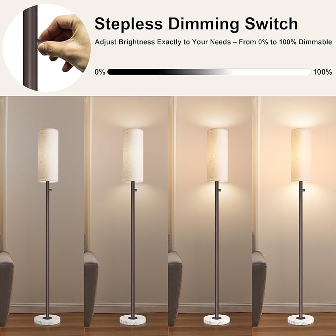 Dimmable Gold Floor Lamp for Living Room,Modern Standing Lamp with Marble Base,LED Bulb Included,Floor Lamps for Bedroom, Living Room,Office,Reading and Nursery(Brown Floor Lamp)-Ruum Studio Home
