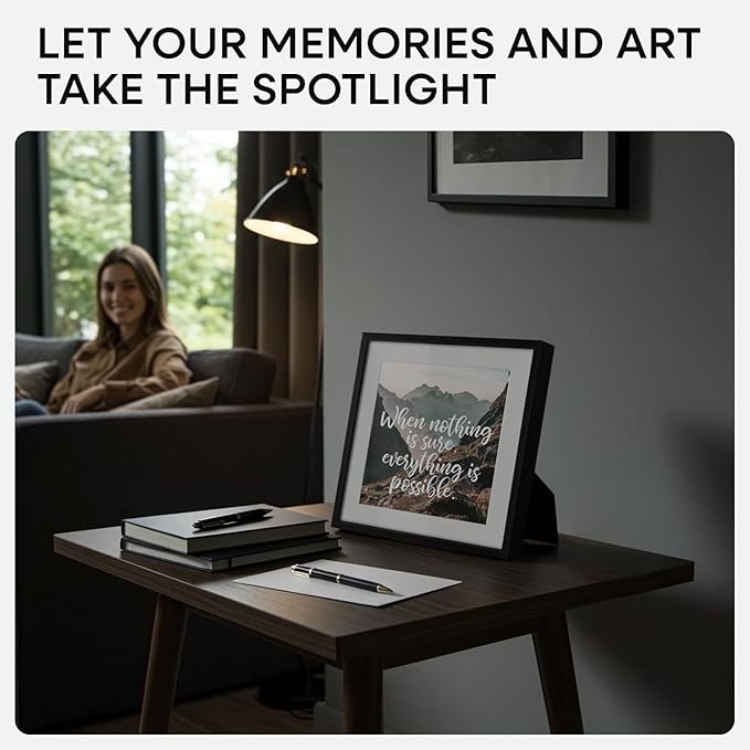 Homeforia 10x10 Black Picture Frame, High End Metal 10 by 10 Square Frames with Mat 8 x 8 Opening, 10by10 Poster Frames Matted to 8x8 Photo, Wall or Tabletop Frames, Tempered Glass, Wall Kit, Set of 1-Ruum Studio Home