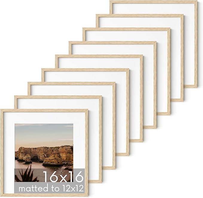 HAUS AND HUES Square Frames 16x16 Set of 9 - Picture Gallery Wall Frame Set, 16x16 Frames for Posters, 16 x 16 Picture Frames, Painting 16 x 16 Frames, 9 Square Gallery Wall Set (Beige Oak Frames)-Ruum Studio Home