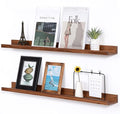 AZSKY Light Walnut Color Wood Wall Floating Shelves for Wall 36 Inch Bookshelf Wall Mount Picture Photo Frames Display Rack with Ledge Decorative Storage Shelves a Set of 2-Ruum Studio Home