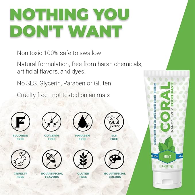 Coral Nano Silver Mint Toothpaste, Natural Fluoride Free Teeth Whitening Toothpaste, Coral Calcium Nano Silver Infused SLS Free - 4 Ounces-Ruum Studio Home