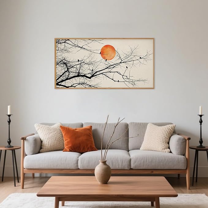 Celestdeco Large Vintage Tree Branch Framed Canvas Wall Art Set, Retro Tree Drawing Wall Decor, Nature Botanical Wall Painting, Neutral Landscape Art Print for Living Room, Bedroom, Office - 20"X40"x1-Ruum Studio Home