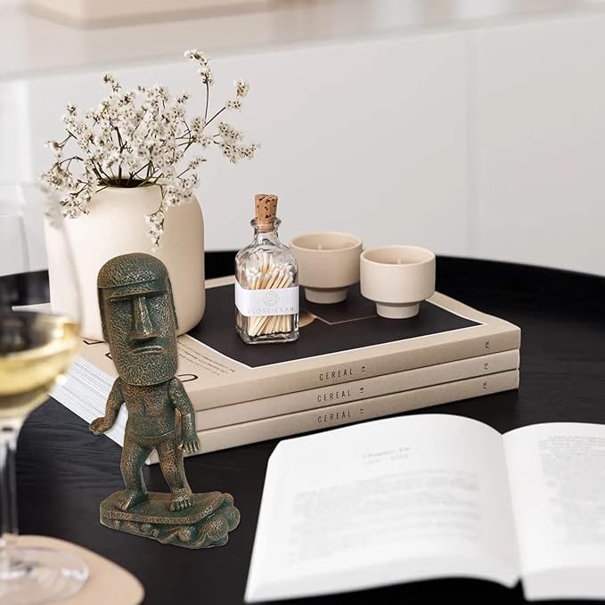 Moai Statue Decor - 6 Inch Easter Island Oranment Resin Stone Decoration for Room Accessories Antique Sculpture for Office Desktop (Surfing)-Ruum Studio Home