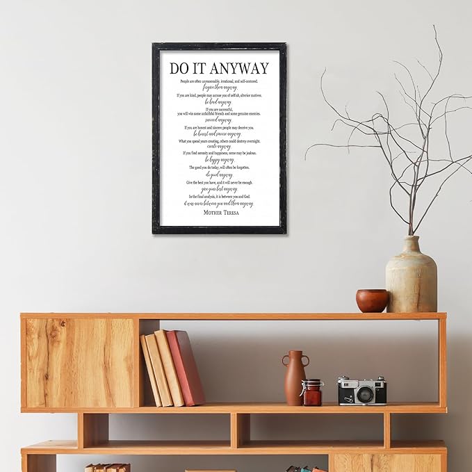 Do It Anyway Mother Teresa Wall Art Decor 16x11 Inch Wooden Framed Wall Hanging Sign (Black)-Ruum Studio Home