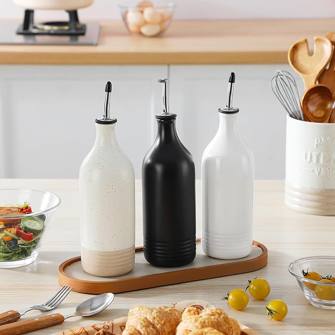 vancasso 20 Oz Ceramic Olive Oil Dispenser Bottle, Bottle Dispenser with Spout and Funnel for Kitchen,Suitable for Oil, Vinegar, Coffee Syrups & Other Liquids，BK-Ruum Studio Home