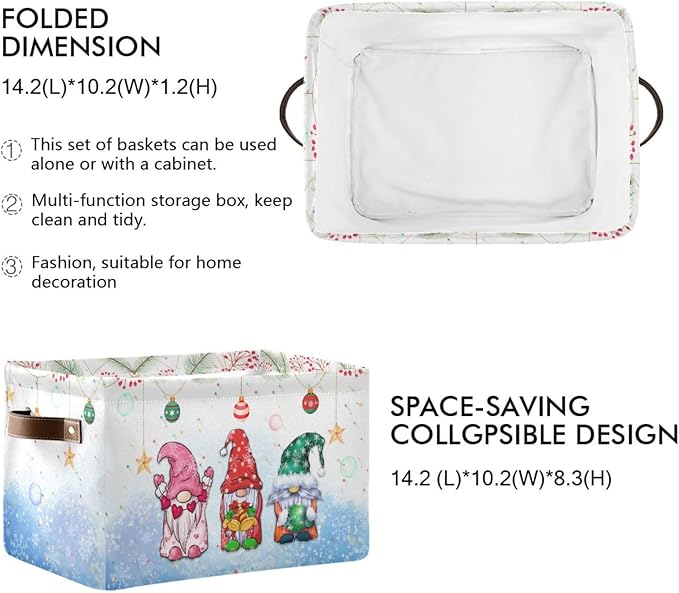 Storage Basket Gnomes Christmas Cube Storage Bins Organizer Bag Collapsible Closet Shelf Baskets with handle for Baby Cloth Pet Toy Book 14.2×10.2×8.3 IN-Ruum Studio Home