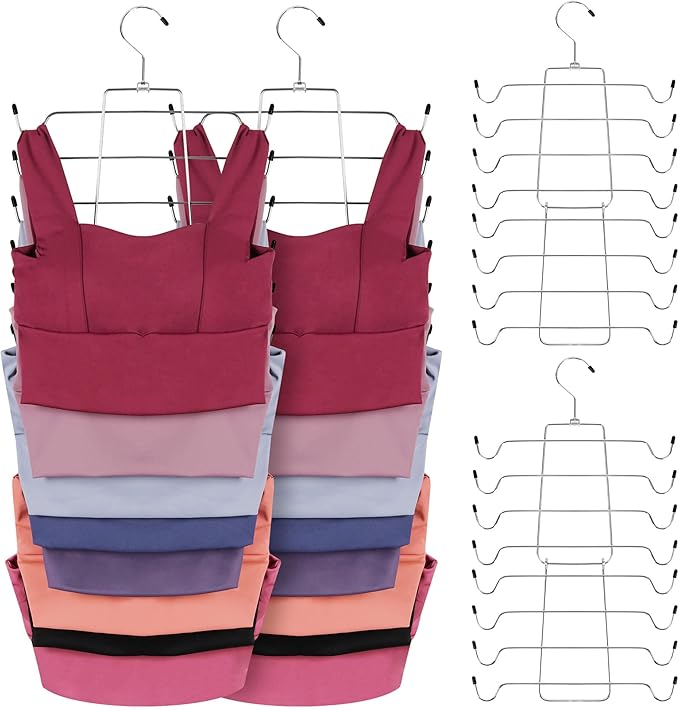 ZEDODIER 6 Pack Tank Top Hanger, Space Saving Bra Hangers, Non-Slip Hanging Sport Bras Holder, Closet Organizers and Storage for Camisoles Tank Tops Bras Ties Swimsuits Strappy Dress, Silver-Ruum Studio Home