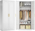 71" White Wardrobe Closet with 2 Doors, Metal Armoire Wardrobe Cabinet with Hanging Rod and Adjustable Shelves, Clothing Storage Cabinets for Bedroom, Laundry Room, Home Office-Ruum Studio Home