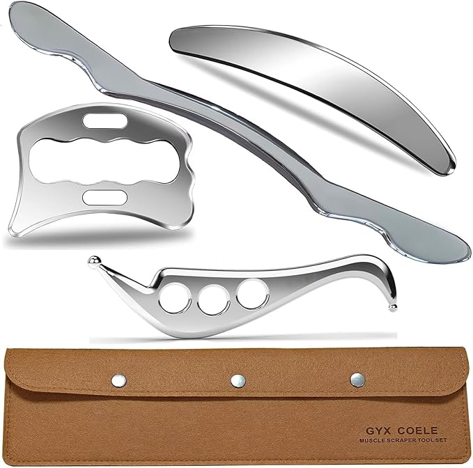 Professional Muscle Scraper Tool Set, Stainless Steel IASTM Tools with Case, 4-Piece Scraping Tool Physical Therapy Massage Set-Ruum Studio Home