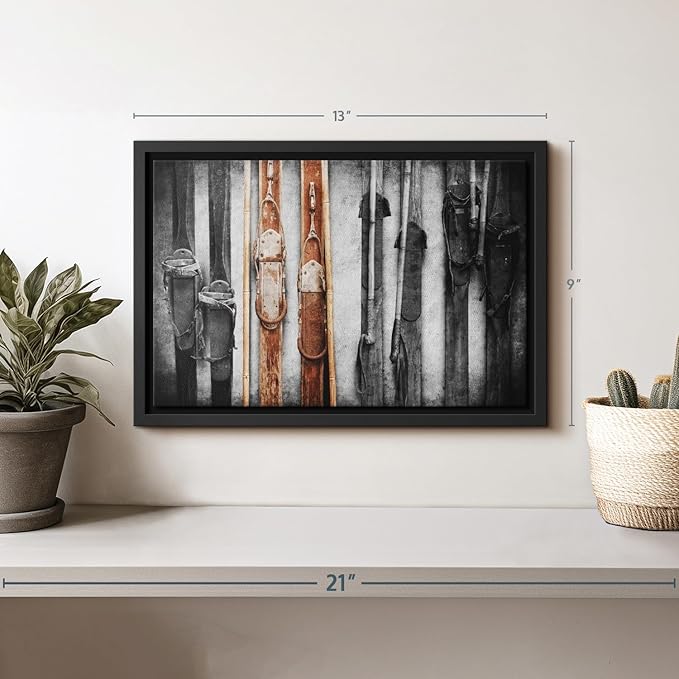 ElephantStock Ski Collection Wall Art - Horizontal Framed Canvas - 1-Piece Bathroom Wall Decor - Photography sports Canvas Print - Brown and Black Decor for Wall - 13" X 9"-Ruum Studio Home