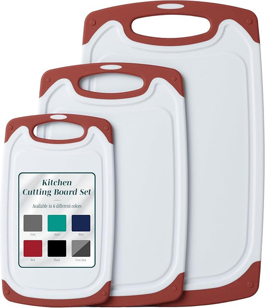 Cutting Boards for Kitchen - BPA-Free Chopping Board - Different Sizes & Non Slip Handles - Reversible, Large Cutting Board Set - Unique Gifts for Cooks Who Have Everything - 3-Pack Red-Ruum Studio Home