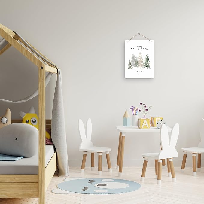 Pine Tree Winter Hanging Wooden Signs 10x8, Welcome Winter Signs, Winter Tree Wall Decor, Merry Everything and Happy Always Winter Home Room Office Hanging Wall Decor-Ruum Studio Home