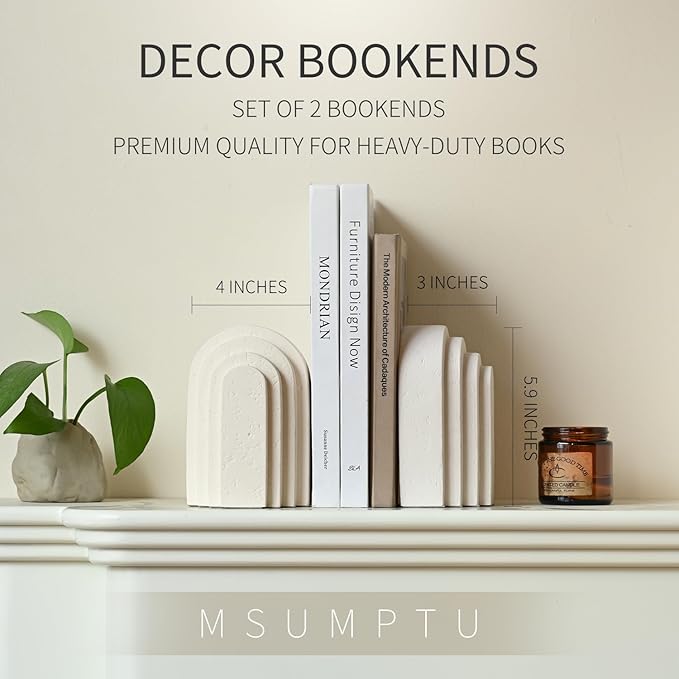 Decorative Bookends for Shelves, Set of 2 Book Ends for Heavy Books, Layered Arch Design Beige Bookend-Ruum Studio Home