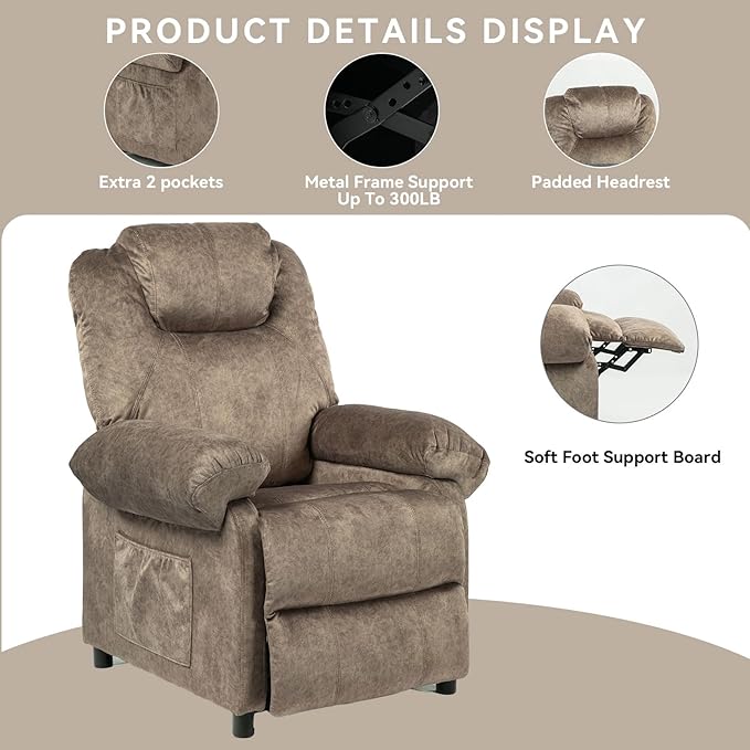 KCREAM Massage Recliner Chair with Heat,Overstuffed Fabric Recliner Chairs with Heating,Small Recliner for Living Room Bedroom, Manual Reclining Single Sofa Recliners Lounge Chair for Adult,Brown-Ruum Studio Home