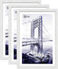 VCK 16x24 Poster Frames Set of 3, White Solid Wood Picture Frame, Textured Exclusive Wall Gallery Frame-Ruum Studio Home