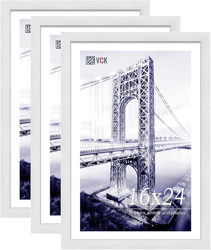 VCK 16x24 Poster Frames Set of 3, White Solid Wood Picture Frame, Textured Exclusive Wall Gallery Frame-Ruum Studio Home