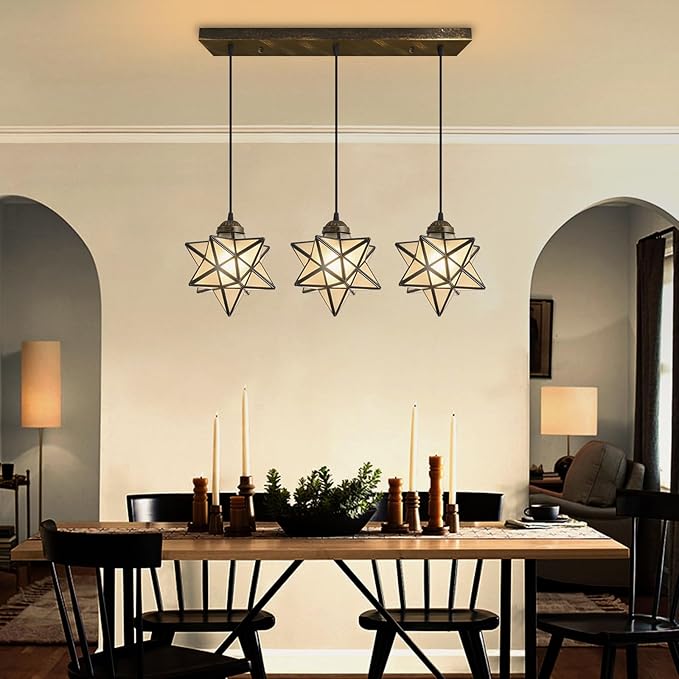 Farmhouse Frosted White Glass Chandelier 3 Lights Star Pendant Lights for Dining Table Kitchen Island Modern Ceiling Hanging Lights Included LED Warm Light Bulbs Oiled Bronze-Ruum Studio Home
