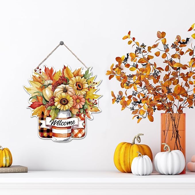 Thanksgiving Welcome Door Sign Pumpkin Hanging Decor Fall Wooden Sign Autumn Decorations, Outdoor Farmhouse Porch, Autumn Harvest Thanksgiving Home Decorations, Housewarming Gift-Ruum Studio Home