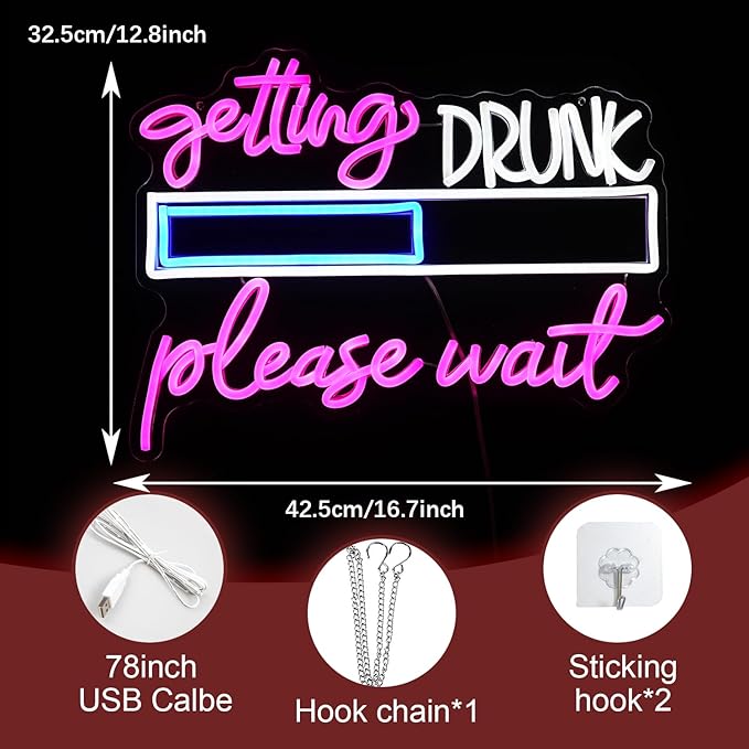 Drink Please Wait Neon Sign Dimmable Letters Neon Light for Wall Decor USB Powered LED Drinking And Wait Light Up Sign for Pub Man Cave Home Bar Restaurant Decor Party(16.7 * 12.8In)-Ruum Studio Home