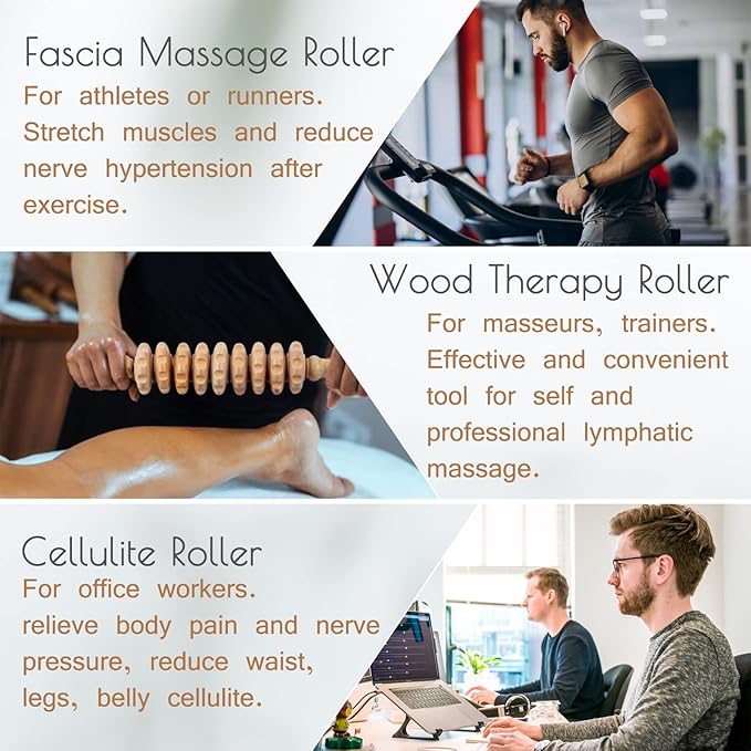 2pcs Wooden Massage Roller Wood Therapy Massage Tools Body Shaping，Anti Cellulite Wood Roller Masssager，Manuel Wooden Fascia Massage Roller，Wood Body Sculpting Tools，Wood Body Massage Roller-Ruum Studio Home