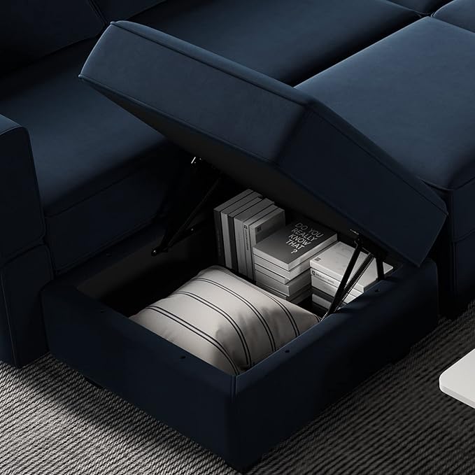 Belffin Modular Sofa Couch with Storage Seats Velvet 3 Seater Sofa for Living Room Blue-Ruum Studio Home