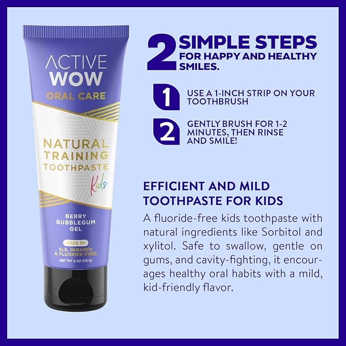 Active Wow Training Toothpaste – Fluoride-Free, Toddler-Safe, Gentle, Vegan, Safe to Swallow – Berry Bubblegum, 1 Pack-Ruum Studio Home