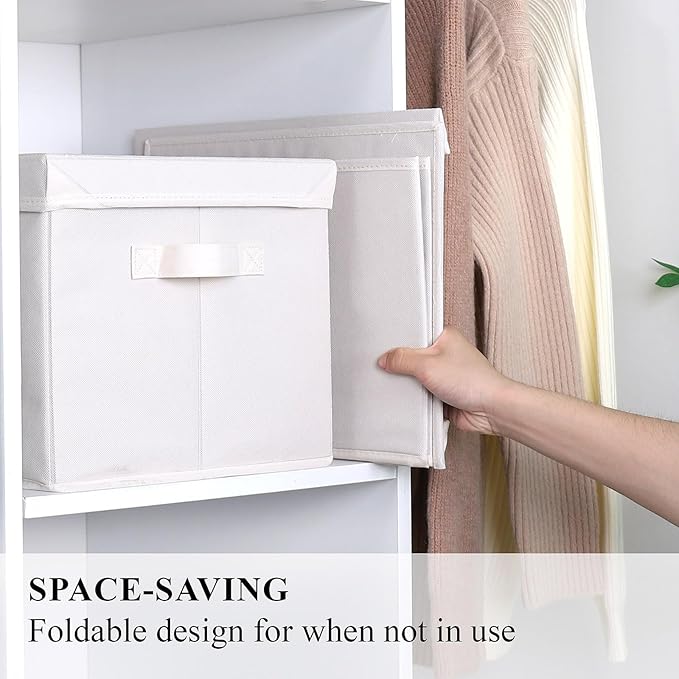 WUIKE Closet Storage Bin with Lids, Decorative Fabric Storage Bins for Clothes, Collapsible Storage Boxes for Home and Closet Organization, Beige, Extra Large, 3-Pack-Ruum Studio Home