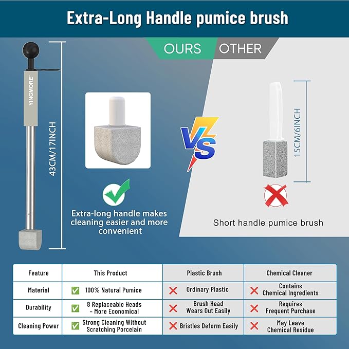 Pumice Stone for Toilet Cleaning,16.14In Extra Long Handle Toilet Pumice Stone Toilet Bowl Cleaner Brush Toilet Scrubber for Toilets Bathtubs Grills Sinks-Ruum Studio Home