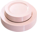 FLOWERCAT 60PCS Pink Plastic Plates - Heavy Duty Pink Plates Disposable for Party/Mother's Day/Wedding - serving 30 guests Include 30PCS 10.25inch & 30PCS 7.5inch-Ruum Studio Home