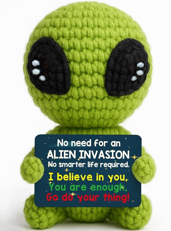 Cool Alien Decor Inspirational Gifts for Boys Girls Friends Positive Animal Crochet Alien for Daily Encouragement Self Affirmation Son Daughter UFO Geeky Decor-Ruum Studio Home
