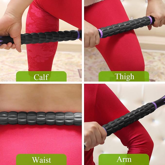 Muscle Roller Massage Roller Stick for Athletes, Help Reducing Muscle Soreness Cramping Tightness Leg Arms Back Calves Muscle Massager（Purple Black- 18 inch）-Ruum Studio Home
